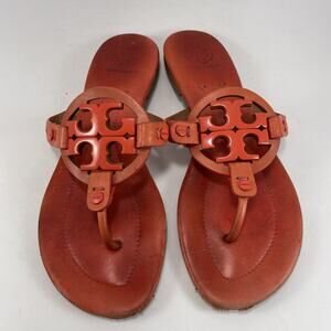 Tory Burch Miller Cloud Logo Sandals Womens Size 6.5 M Orange Leather